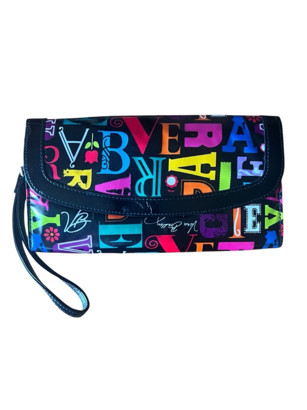 Vera Bradley A To Vera Frill Wristlet Wallet Patent Finish Vinyl 9x4.5